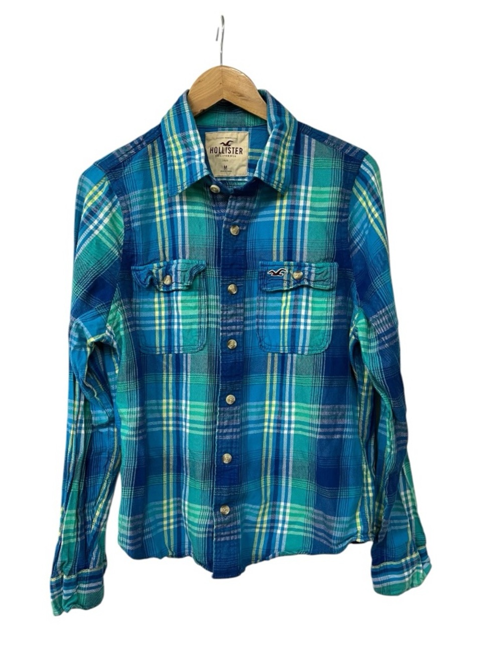 Men’s Hollister Y2K Blue Plaid Button Down Shirt M